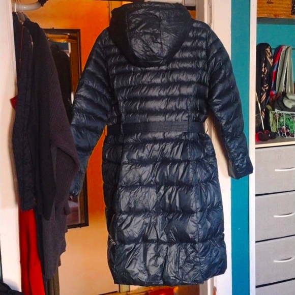 emerald green cole haan long belted puffer coat women's size xl - Picture 2 of 5